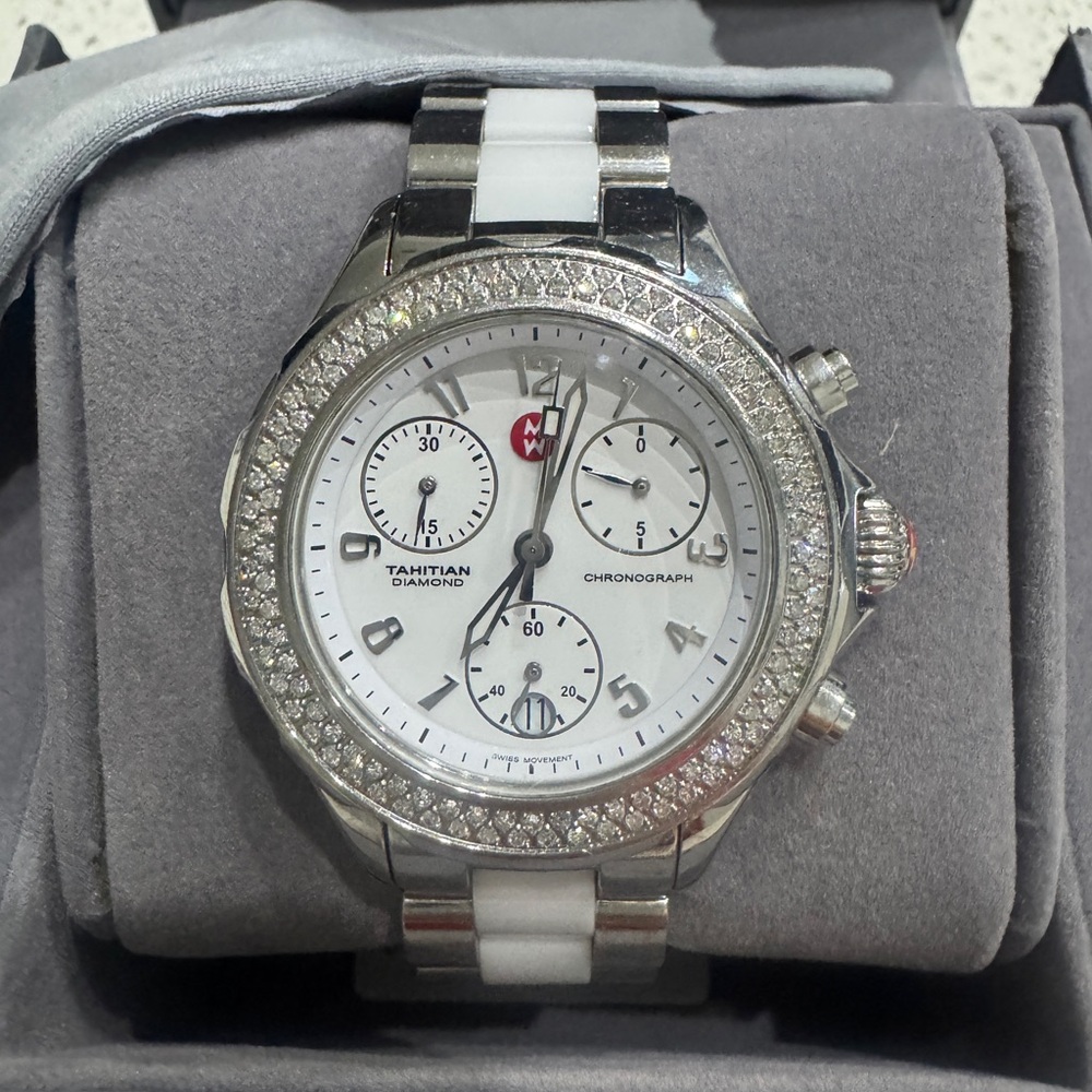 Michelle stainless steels and ceramic Diamond chronographic watch